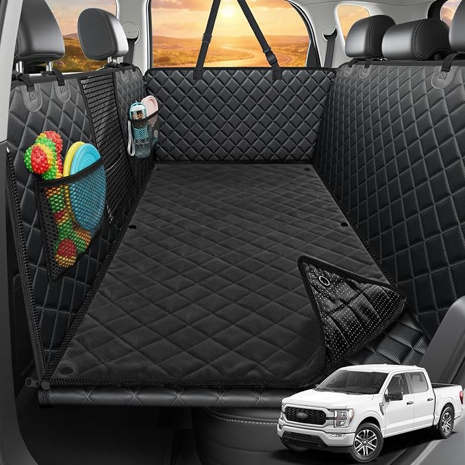 2026 Upgraded Back Seat Extender for Dogs - Large Hard Bottom Dog Car Seat Cover Holds 550lbs, Waterproof Dog Hammock Pet Bed with High-Density Foam Non-Slip Backseat Protector