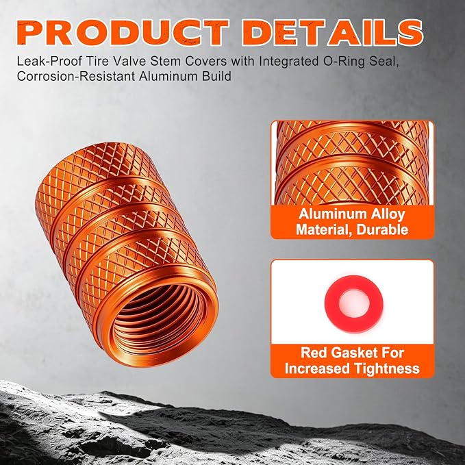 12PCS Tire Valve Stem Caps, Car Exterior Accessories, Aluminum Alloy Valve Cover Universal for Cars, Trucks, Motorcycles and Bicycles (Orange)