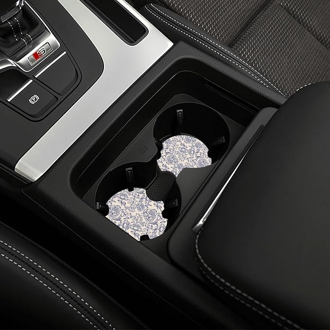 Blue Flower Steering Wheel Cover - Cute Anti-Slip Breathable Universal 14-15 in 2 Car Coasters for Men Women Beautiful Blue Floral Steering Wheel Cover Florals