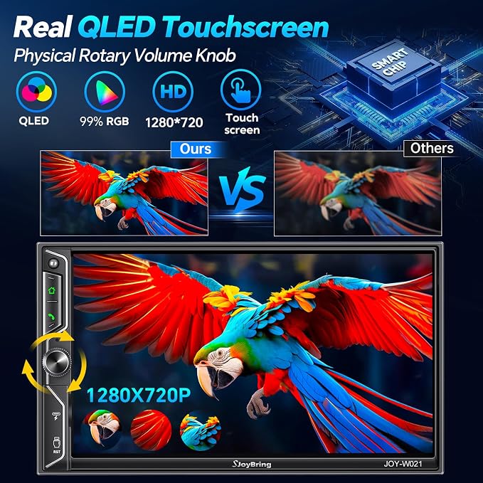 7" QLED Double Din Car Stereo Compatible with Wireless Apple CarPlay & Android Auto, Bluetooth 5.3 Car Radio, 240W 4.2-Channel Audio, MirrorLink, SWC, Backup Camera