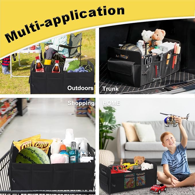Car Trunk Organizer, Car Organizers and Storage Collapsible Multi Compartment Container Box, Adjustable Car Accessories for SUV Sedan Truck, Large Size, Black