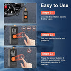 Tire Inflator Portable Air Compressor, 4X Faster Inflation Air Pump with Digital Pressure Gauge, 150PSI Cordless Tire Inflator with LED Light for Car, Electric Bikes, Motorcycle, Bike, Ball