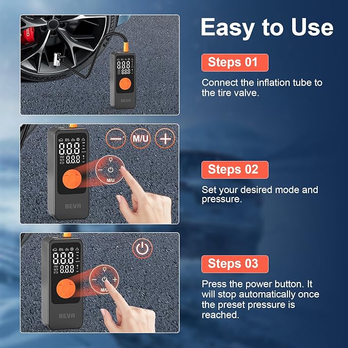 Tire Inflator Portable Air Compressor, 4X Faster Inflation Air Pump with Digital Pressure Gauge, 150PSI Cordless Tire Inflator with LED Light for Car, Electric Bikes, Motorcycle, Bike, Ball