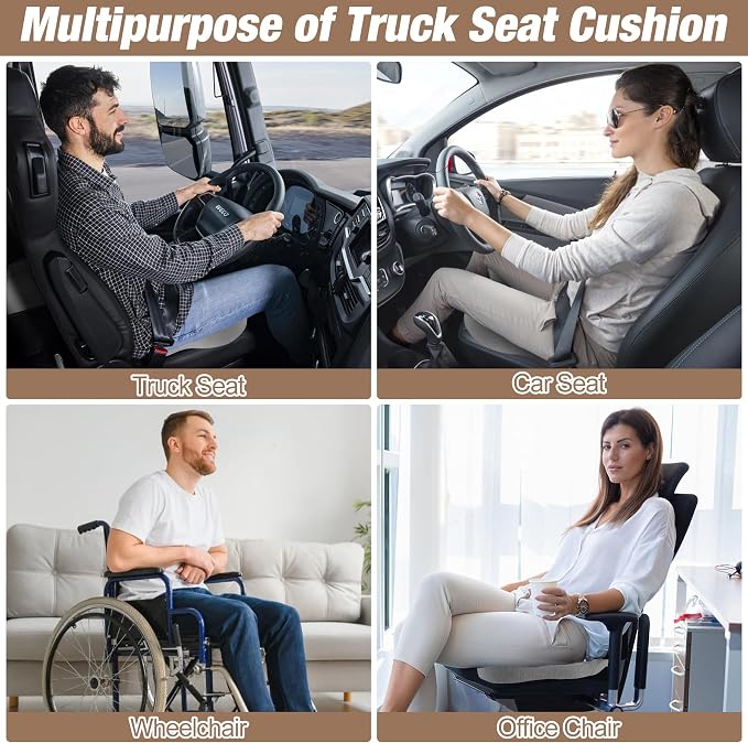 Truck Seat Cushion, Memory Foam Trucker Seat Cushion for Truck Driver Long Sitting with Adjustable Strap, Back Support and Pain Relief for Trucker Driving Office Chair and Pain, Light Gray