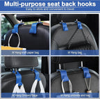 Car Seat Headrest Hook, Car Headrest Hidden Hook, 4 Pack Universal Auto Car Back Seat Hook Organizer for Purse Coat, Car Interior Accessories (Blue)