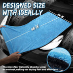 48”x24” Car Drying Towel for Full-Sized SUV, Dual Sided Microfiber Car Cleaning Towel with Twisting Yarn Technique, 1400GSM Super Absorbent Scratch-Free, Machine Washable (Dark Gray - Blue)