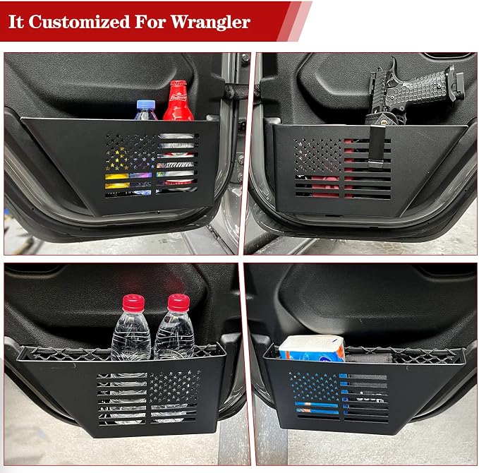 Z8 Metal Rear Door Storage Pockets Compatible with 2018-2024 Jeep Wrangler JL 4XE JLU Rubicon Sport Sahara Gladiator JT Door Side Insert Organizer Storage Box Accessories