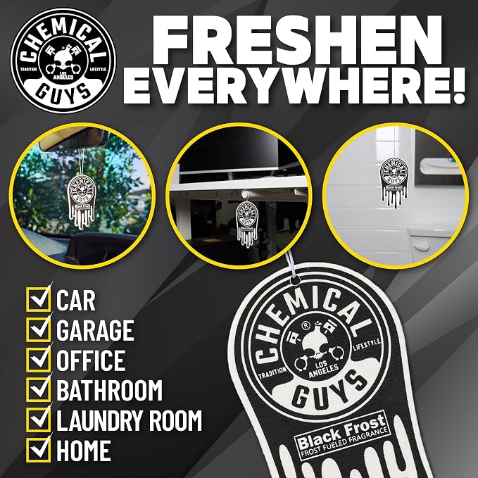 Car Fresheners, Hanging Air Freshener, Black Frost Scent 12 Pack, Great for Cars, Trucks, SUVs, RVs, Home, Garage, Workspace, Dorm Room & More (4 x 3 Packs)