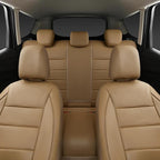 Piping Leather Seat Cover,Universal FIT with Composite Sponge Inside,Airbag Compatible and Reserved Opening Holes,Inside zipper for Cars,Sedan,SUV,Truck(Full Set,Beige with Tan Piping-Stripe)