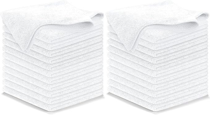 Microfiber Cleaning Cloth - White - 24Pcs (12.5x12.5 inch) High Performance - 1200 Washes, Ultra Absorbent Car Towel Traps Grime & Liquid for Streak-Free Mirror Shine - Car Washing Cloth