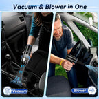Handheld Car Vacuum Cleaner, Cordless with Brushless Motor, 120W, 3-in-1 Vacuum, Blow and Inflate, Multiple Nozzle Attachments