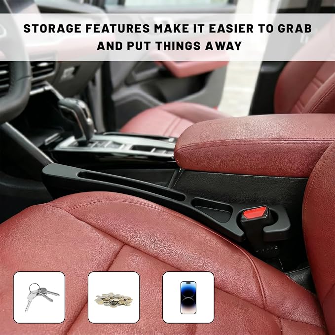 2 PCS Car Seat Gap Filler, Multi-Purpose Auto Seats Gaps Filler Side Organizer with Storage Slot, Super Flexible Gap Blocker Between Seat and Center Console, Car Accessories (Black)
