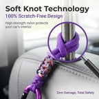 Car Seat Back Hooks 2 Pack - Heavy Duty Rope & Metal Buckle Car Hangers, No Wobble Multi-Purpose Organizer for Grocery Bags, Backpacks, Umbrellas, Trash Bags (Fit Most Vehicles) Purple