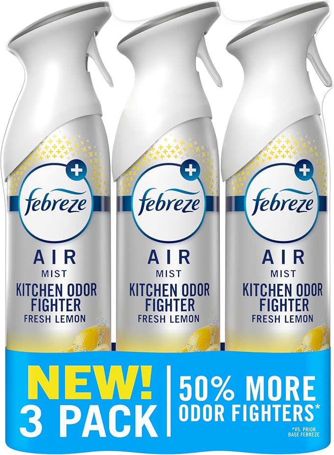 Air Mist, Air Freshener Spray, Odor Fighting Room Spray, Deodorizer for Home Bathroom Kitchen Office Apartment Dorm Room Classroom, Kitchen Odor Fighter Fresh Lemon Scent, 8.1oz, 3-pack