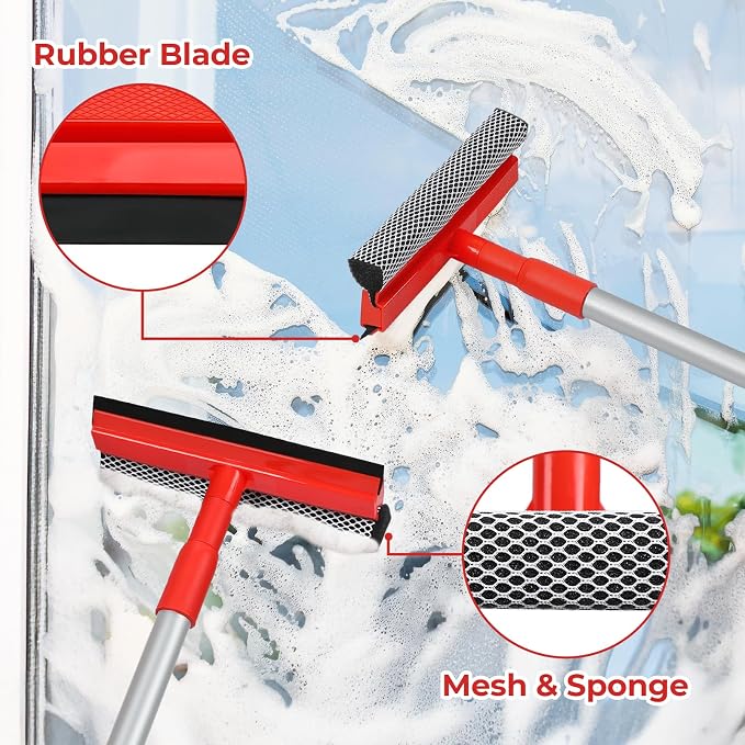 Windshield Cleaner Tool 2 in 1 Car Window Squeegee with Extendable Handle (18"-28.5") Window Cleaner with Squeegee and Sponge for Shower, Glass Cleaning