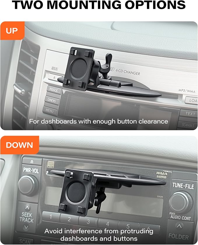CD Slot Mount for CarPlay Screen, 360° Rotation Tool-Free Installation CarPlay CD Mount Compatible with 7-11 Inch Portable Car Play Screens & GPS Navigation
