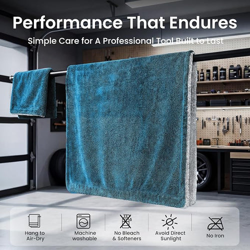 2 Pack 1300 GSM Car Drying Towels, [Twisted Loop, Pro-Grade Care] Car Microfiber Cleaning Cloth Accessories, Streak Free, Lint Free, Reusable, (36"×24"+16"×16"), Blue