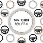 15 Inch Cooling Steering Wheel Cover for Women, Non-Slip Breathable Cooling Car Steering Wheel Cover with Upgraded Silicone Inner Ring Fits Round/D Shape, Warm in Winter Cool in Summer, White Gray