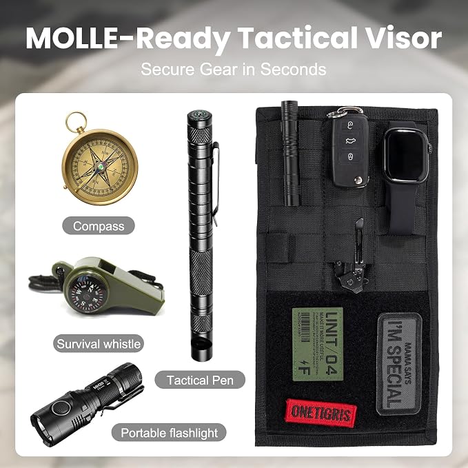 Molle Visor Panel Organizer, Molle Panel Tactical Car Sun Visor Cover Vehicle Visor Storage Holder Pouch Molle Webbing with Hook-and-Loop Straps for Cars, Trucks, Suvs (B)