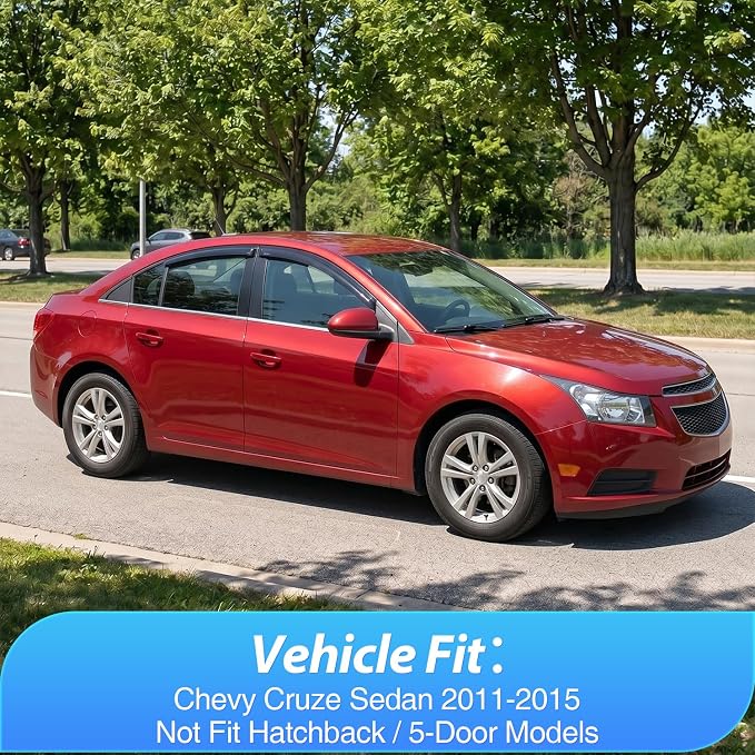 Tape-On Window Visors for Chevy Cruze Sedan 2011-2015, Rain Guards Wind Deflectors Vent Shades, Smoke Sun Rain Guard, 4PCS