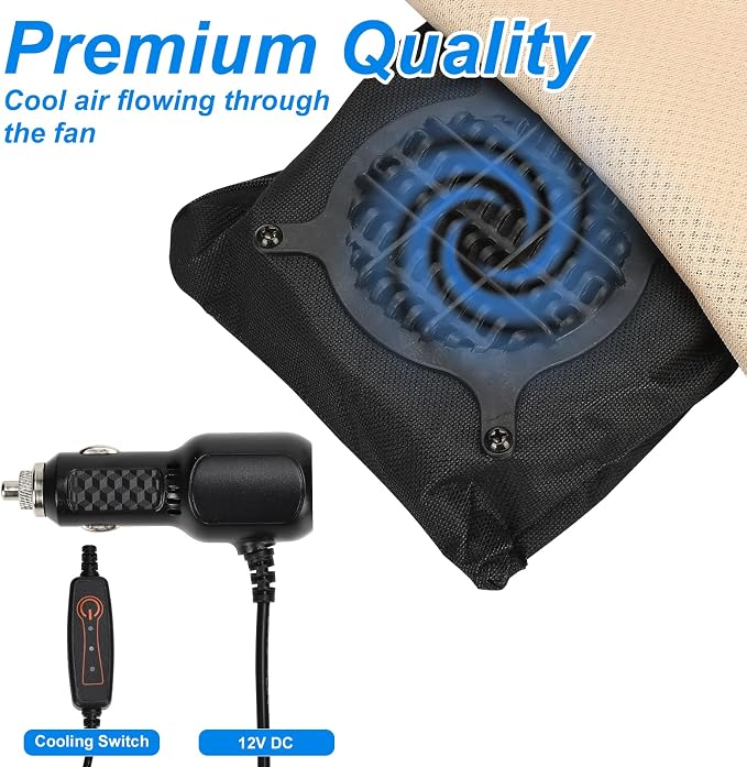 Cooling Car Seat Cushion, Ventilated Air Circulation Seat Cover, 12V Automotive Front Seat Summer Cooling Pad with 8 Powerful Fans, 3 Speed Adjustable, Universal for Car SUV Truck (Beige)