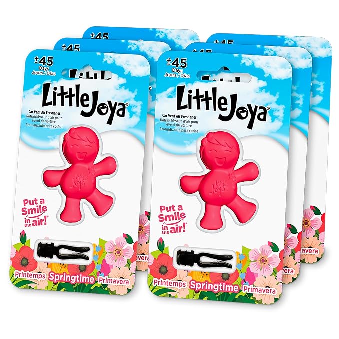 Little Joya 96034-6PK Springtime Car Air Freshener Vent Clip Provides Long-Lasting Freshness in a Compact Design, Fights Odors for up to 45 Days, Cute Car Odor Eliminator, Non-Toxic, Pack of 6
