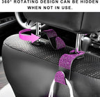 4 PCS Car Seat Headrest Hooks, Bling Crystal Rhinestone Back Seat Hanger Storage Organizer, Sparkly Seatback Holder Hooks for Purse and Bags Universal For Most Vehicles (Pink)