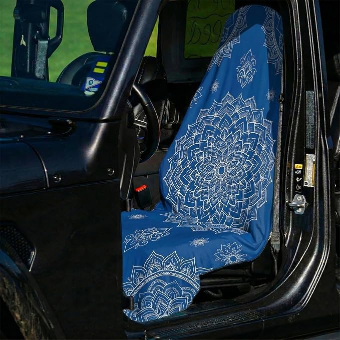 2 Pack Car Seat Towel Covers, Sweat-Proof Microfiber Seat Protectors for Gym, Running, Beach & Workout, Breathable Quick-Dry, Machine Washable, Blue Mandala Print, Universal Fit