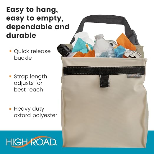 TrashStash Hanging Car Garbage Bag with Push-Close Lid and Waterproof Bin for Cars, SUVs and Trucks - Holds 3 Gallons of Car Trash, Tan