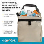 TrashStash Hanging Car Garbage Bag with Push-Close Lid and Waterproof Bin for Cars, SUVs and Trucks - Holds 3 Gallons of Car Trash, Tan