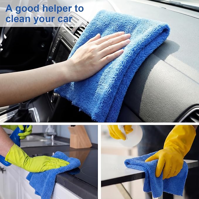 30 Pcs 16 x 24 Inch Edgeless Microfiber Plush Towels for Cars Detailing Drying Wash Polishing Absorbent Cleaning Cloths, 500 GSM (Dark Blue)