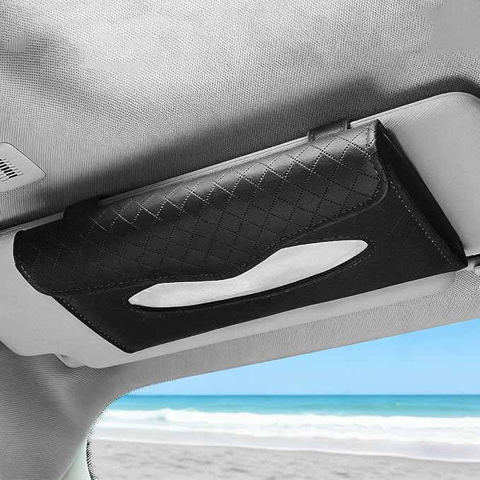 Car Tissue Holder, Car Napkin Holder, PU Leather Auto Visor Tissue Box, Auto Interior Accessories Sun Visor Paper Towel Cover Case Backseat Napkin Organizer for Sedan Truck SUV (Black)