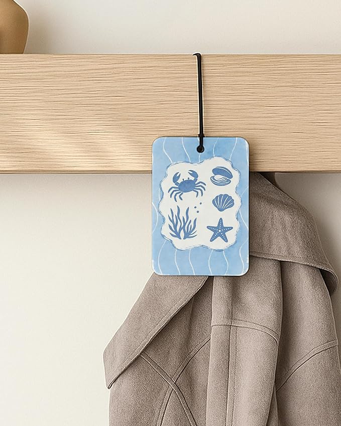 Blue Coastal Summer Car Air Freshener 4 Pcs Coconut Scented, Blue Ocean Bikini Beach Car Accessories Mirror Decor for Women, Girly Beachy Hanging Air Freshener for Cars Closet Drawer Books