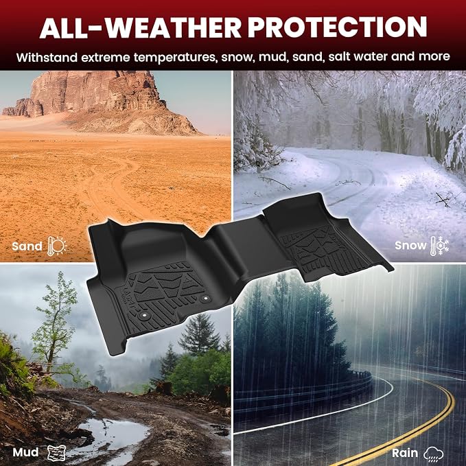 Floor Mats 2019-2026 for Chevy Silverado/GMC Sierra 1500, 2020-2026 2500HD 3500HD (Double Cab/Bench Seat/Without Rear Underseat Storage Box) All Weather TPE Custom Fit Floor Liners