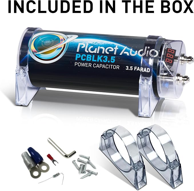 PCBLK3.5 Car Capacitor – 3.5 Farad, Energy Storage, Enhance Bass from Stereo, Warning Tones, LED Voltage Meter