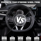 D Shaped Steering Wheel Cover for 14.5-15 inch Flat Bottom Wheels, Breathable Perforated Microfiber Leather, Anti-Slip Grip, Universal Fit for Cars & SUVs, Black
