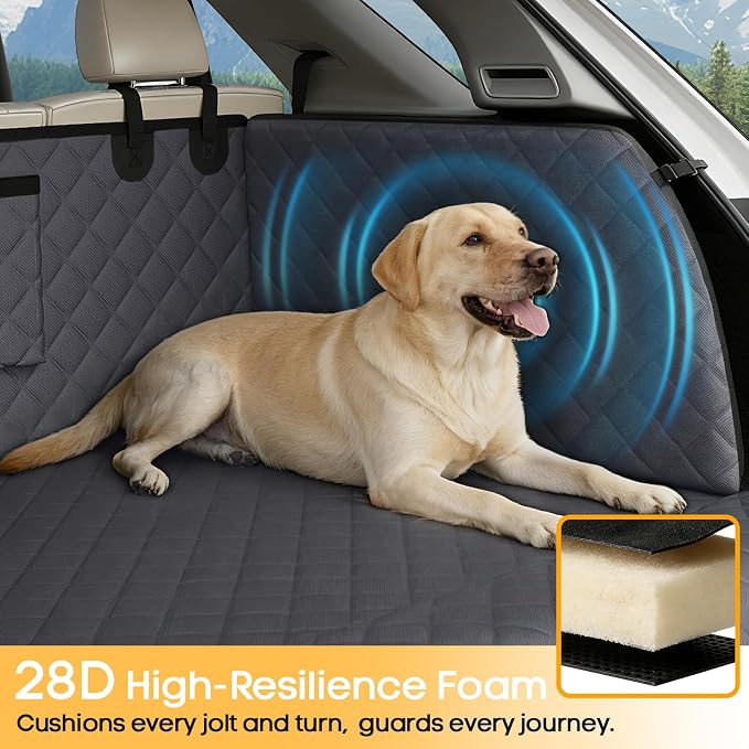 SUV Cargo Liner for Dogs, Waterproof Trunk Cover with Cushioned Sides to Protect Pet, Full Coverage Non-Slip Seat Cover for SUVs with Bumper Flap Protector