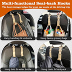 Car Headrest Hooks 4 Pack Adjustable Universal Fit Auto Seat Back Organizer Storage Hanger Purse Bags Holder with Clip Beige