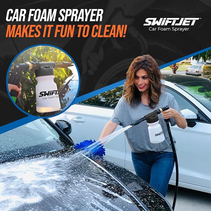 Car Wash Foam Gun + Microfiber Wash Mitt - Works with Any Soap - Garden Hose Car Foam Sprayer - Foam Cannon Car Wash Kit - Car Accessories Foam Blaster (Black Foam Gun with Mitt)