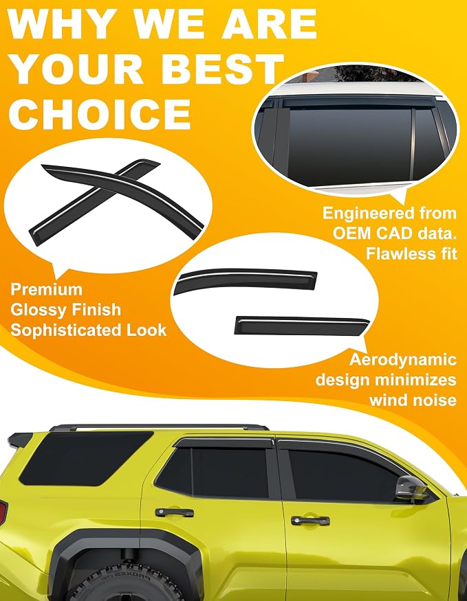 Extra-Thick Window Rain Guard for Toyota 4Runner 2025 2026 Rain Guards Tape-on Side Window Visors Low Profile Vent Visor Window Deflectors Vent Shades Car Accessories