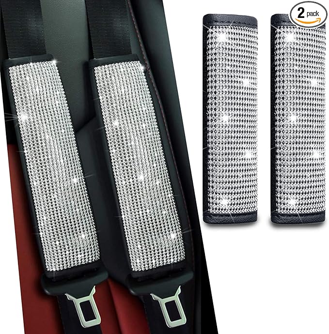 JDDRY 2-Pack Bling Seat Belt Covers,Bling Seat Belt Covers for Womens,Car Seat Belt Strap Cover Shoulder Pad,Universal Car Interior Accessories Fit for Car/Truck/SUV(Silver,2PC)