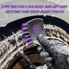 Pro Tire Cleaning Brush, Stiff Mixed Bristles Tire Cleaner, Short Handle Scrub Brush for Cleaning Sidewalls, Rubber Mats & Wheels, Anti-Deformation Tyre Detailing Tool, Purple/Black