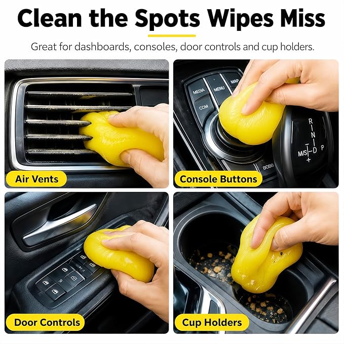 Car Cleaning Gel, Reusable Cleaning Putty for Vents & Gaps, 160g | For air vents, dashboard gaps, cup holders and console buttons; picks up dry dust, crumbs and lint. No water needed.