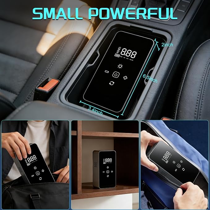 Portable Air Compressor Tire Inflator with Digital Pressure Gauge, LED Lights & Auto Shut-Off Function, Cordless Tire Air Pump with 12V DC Car Plug for Car, Motorcycle, Bicycle, Ball
