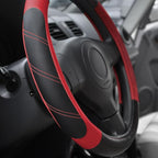 Leather Steering Wheel Cover 14 1/2 to 15 inch Universal Padded Soft Grip Breathable for Car Truck SUV Jeep Anti Slip Black and Red