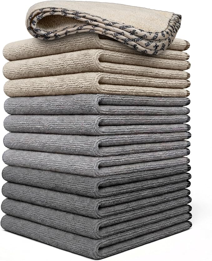 AllSwipe Multi-Purpose Microfiber Towels for Cars, Microfiber Cleaning Cloth Multi Color Drying Towels Car Detailing for Wash Interior and Glass, 14 x 12 Inch - 12 Pack