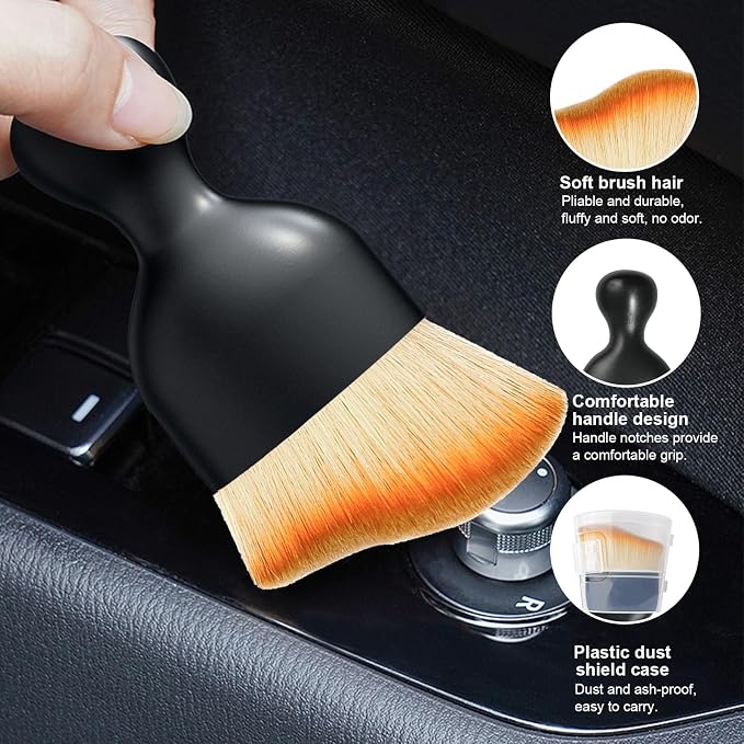 Car Detailing Brush, Curved Soft Bristles Auto Removal Dust Collectors, Universal Vehicle Dashboard, Air Conditioner Vents etc Interior Cleaning Tool Accessories (Yellow)