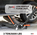 3-Ton (6600lbs) Low-Profile Dual Pistons Heavy-Duty Steel Racing Floor Jack with Quick Lift Hydraulic Pump, Foot Pedal and Magentic Pad for Car Maintenance (Orange, 3 Ton Low Profile)