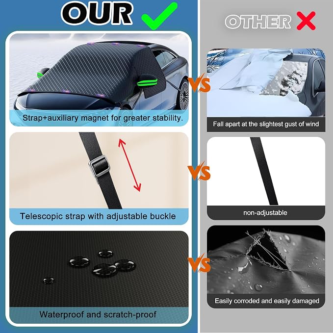 Windshield Snow Cover, Car Windshield Cover for Ice and Snow, Automotive Large Magnetic Windshield Frost Cover with Side Window and Mirror Protector in Winter, Suitable for Most Vehicle,Sedan,SUV