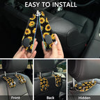 2PCS Car Seat Back Storage Headrest Hooks, Sunflower Purse Holder Bags Hanger, PU Leather Double Metal Hook for Backseat Organizer, Women Car Accessories Organization